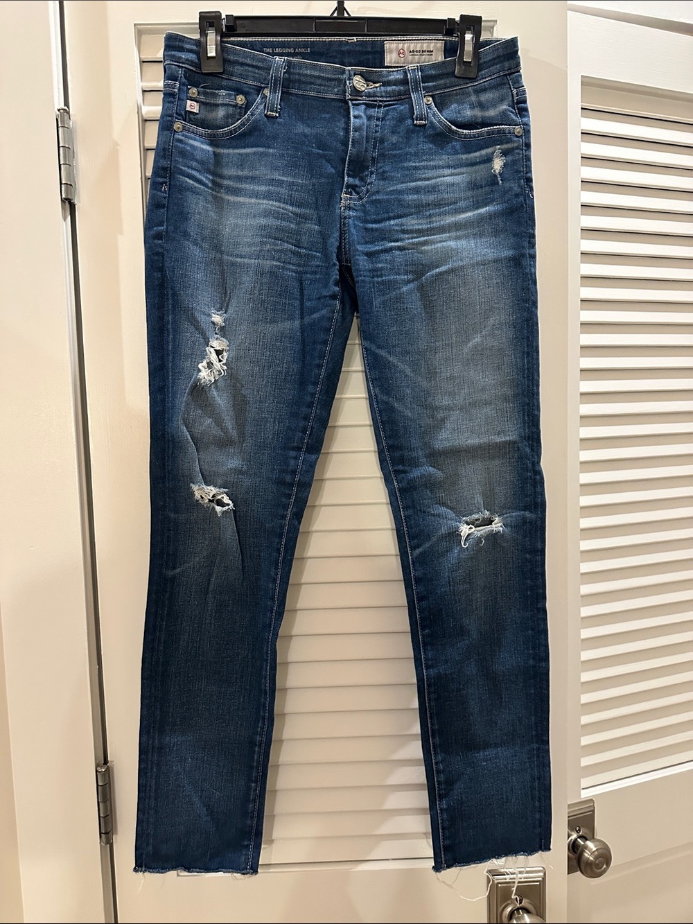 AG Adriano Goldschmied Distressed Dark Blue Skinny Jeans